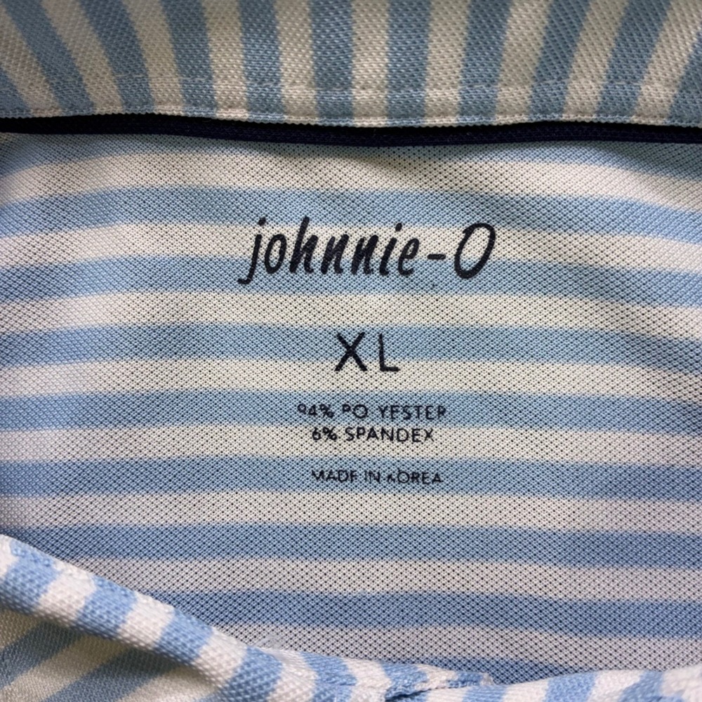 Johnnie-O Mens XL Blue White Striped Performance Polo Shirt Short Sleeve Golf - Picture 3 of 7